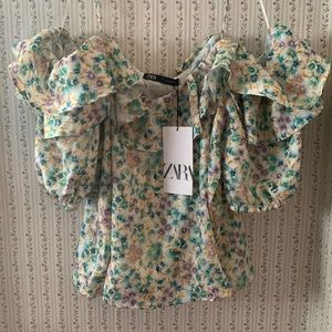 Zara Size Large Floral silky Cropped Top